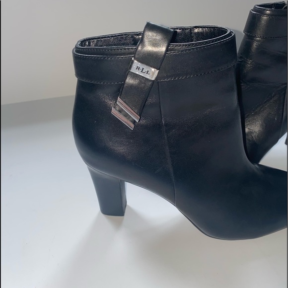 Ralph Lauren Black Leather Brinly Heeled Ankle Boots Booties 7.5 - Picture 3 of 9